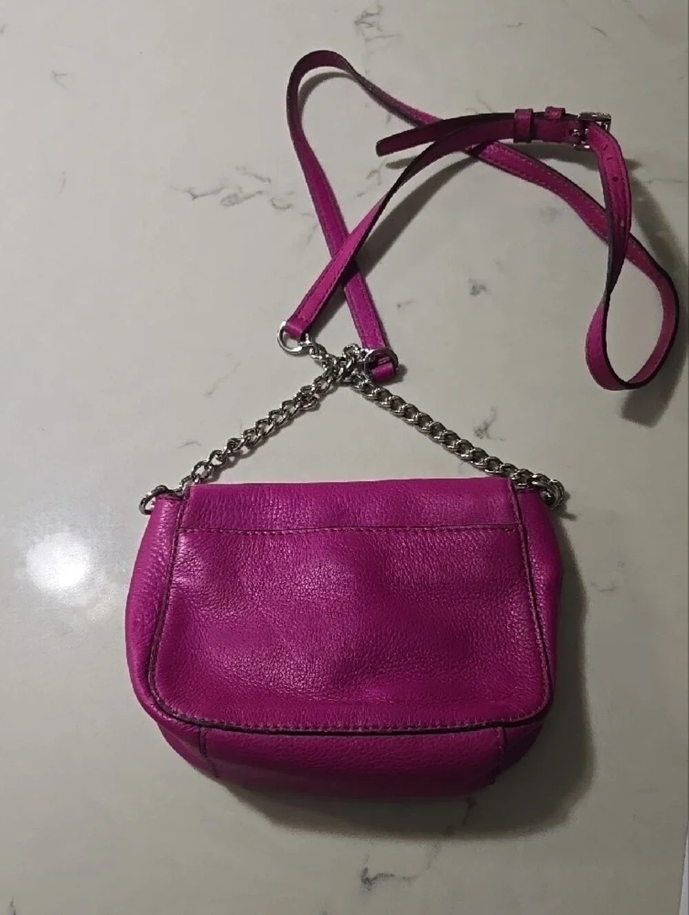 Michael Kors Fuchsia Leather Crossbody with Silver MK Logo
